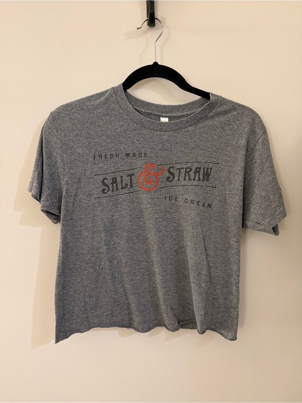 American Apparel Gray Crop Logo Tee with Orange Accent